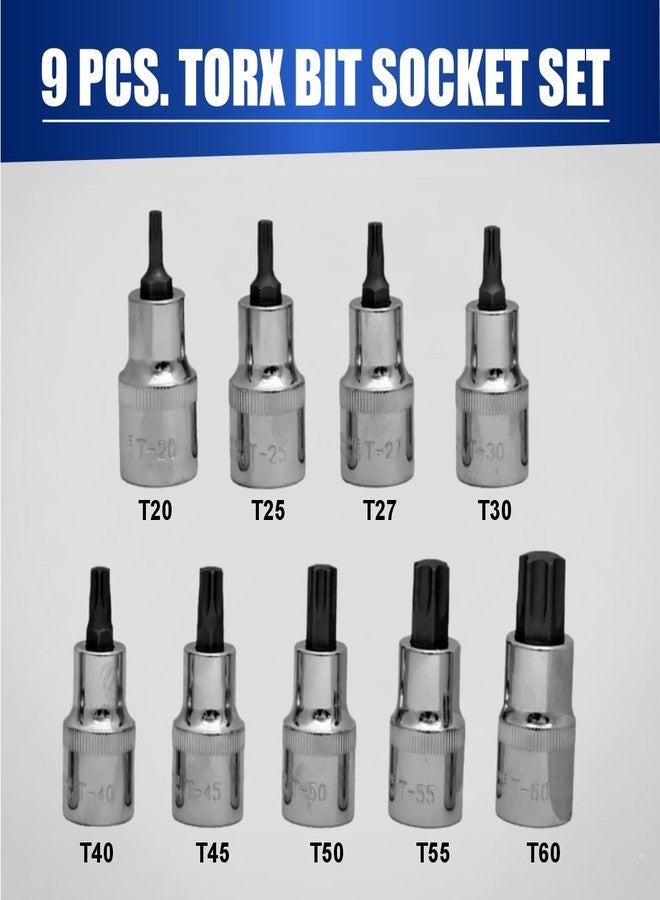 Eastman Tool Kit 9 Pcs Torx Bit Socket Set With Case, Blow Case Knurled Sockets 52 Bits, Star Socket Chrome Vanadium Steel Sockets Kit BCP Finish (E-3014) - Image 2